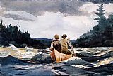 Winslow Homer Canoe in the Rapids painting